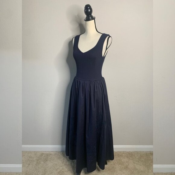 NWT Moon River Navy Blue Sleeveless Mixed Media Midi Dress - Picture 4 of 12